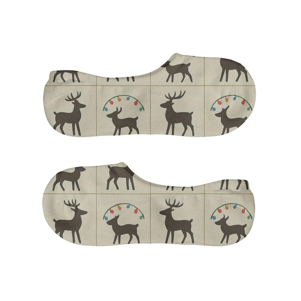 Reindeer Light Garland Grid On Cream Background comfortable invisible socks