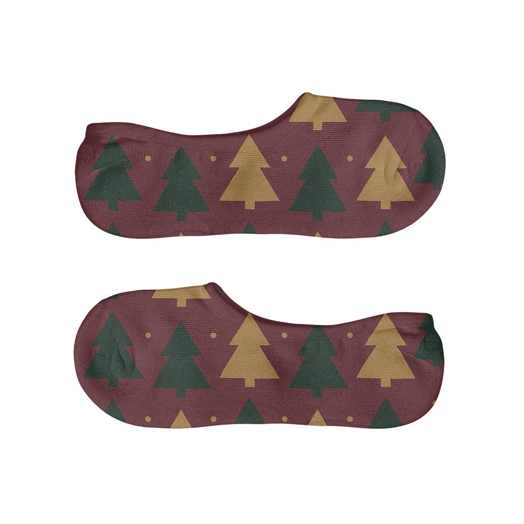 Minimalist Tree Silhouette Alternating On Burgundy soft cotton no-show socks