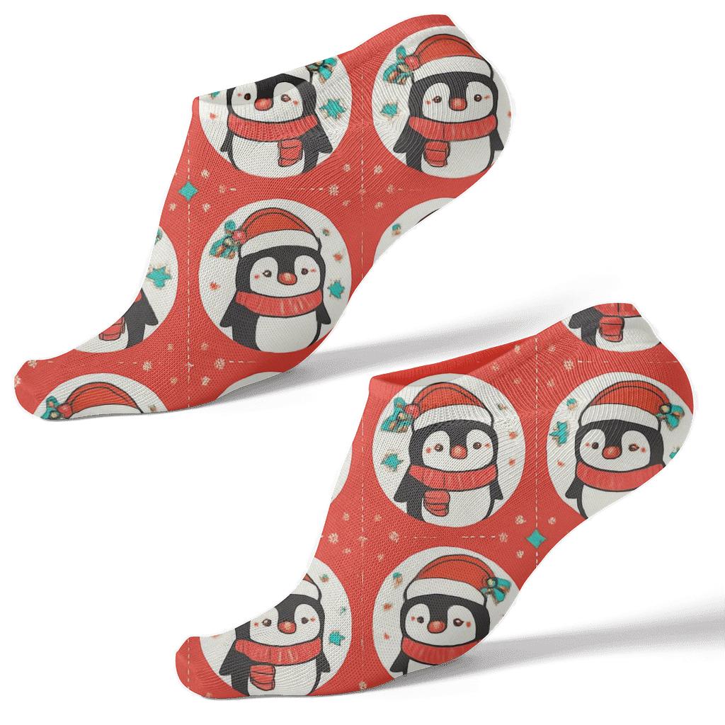 Merry Penguin Parade Grid custom ankle socks