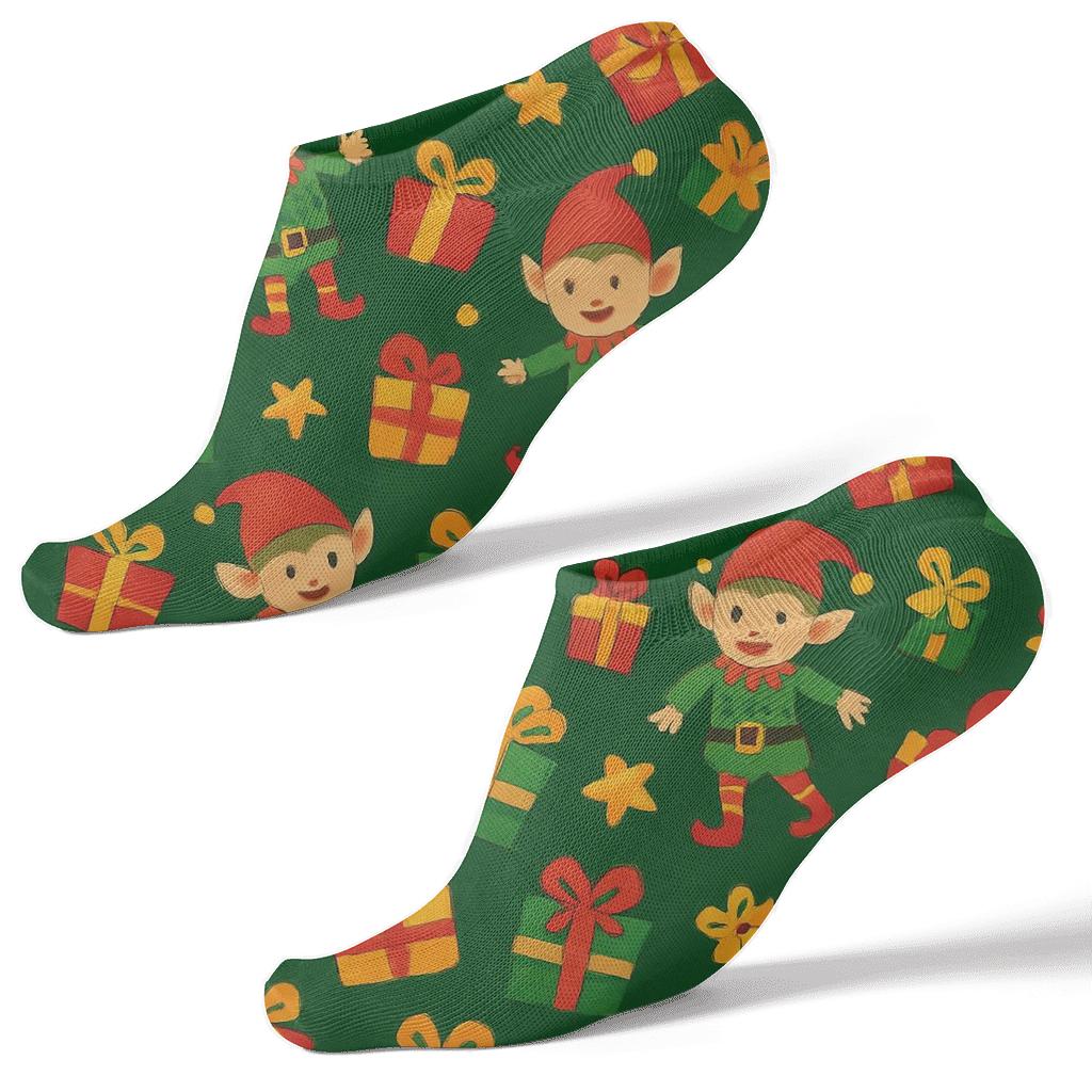 Playful Elf Scatter On Green Background custom ankle socks
