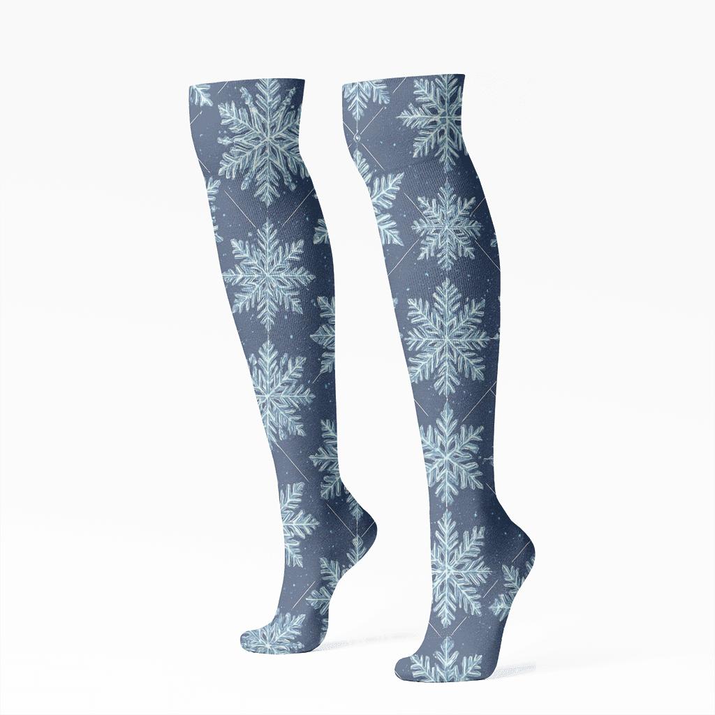Icy Snowflake Lattice On Navy custom knee-high socks