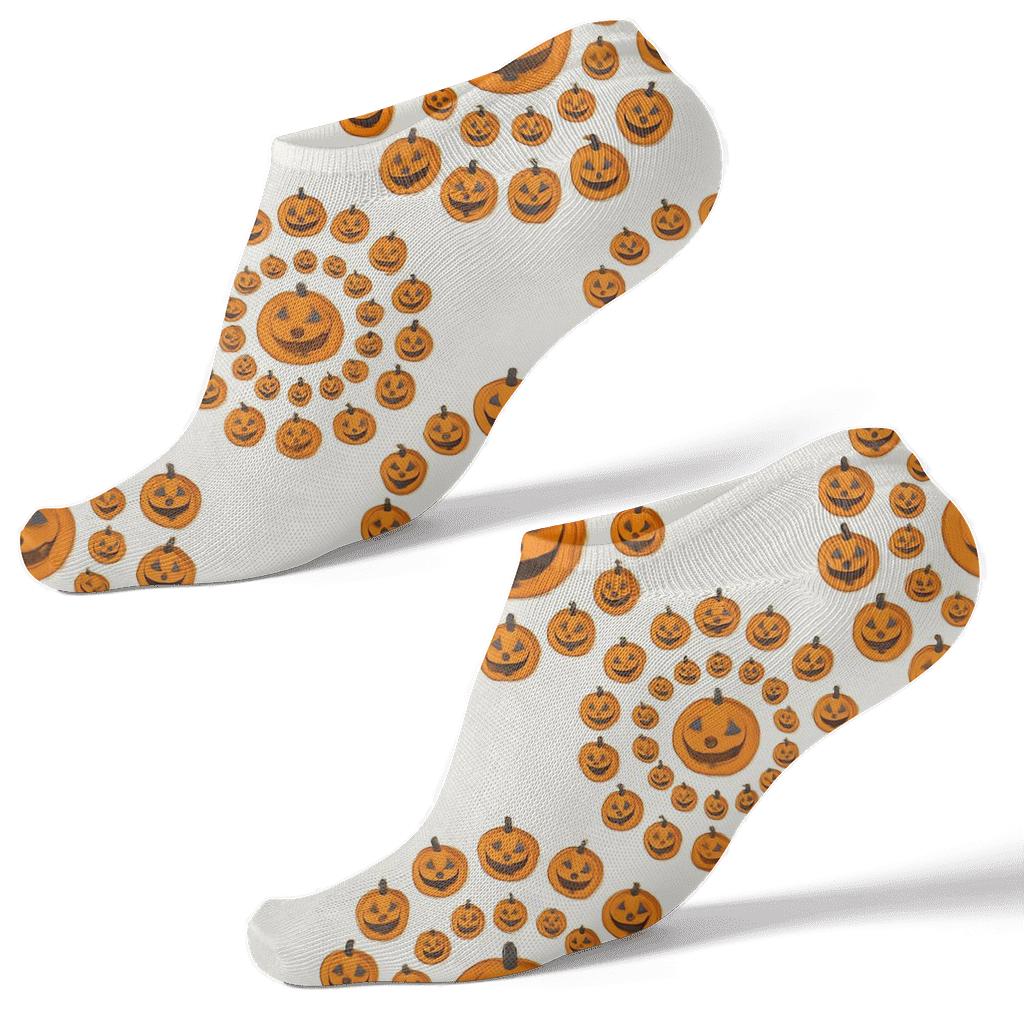 Concentric Jack O Lantern Face Circles On White Background designer print ankle socks
