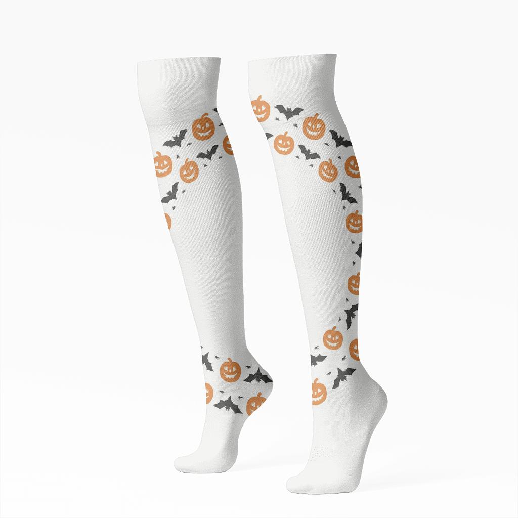 Jack O Lantern Concentric Border On White Background custom knee-high socks
