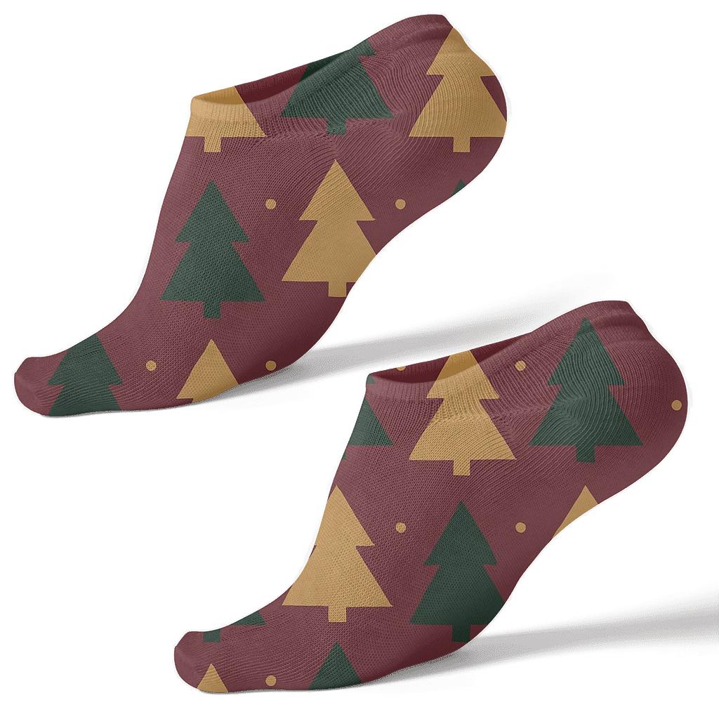 Minimalist Tree Silhouette Alternating On Burgundy designer print ankle socks