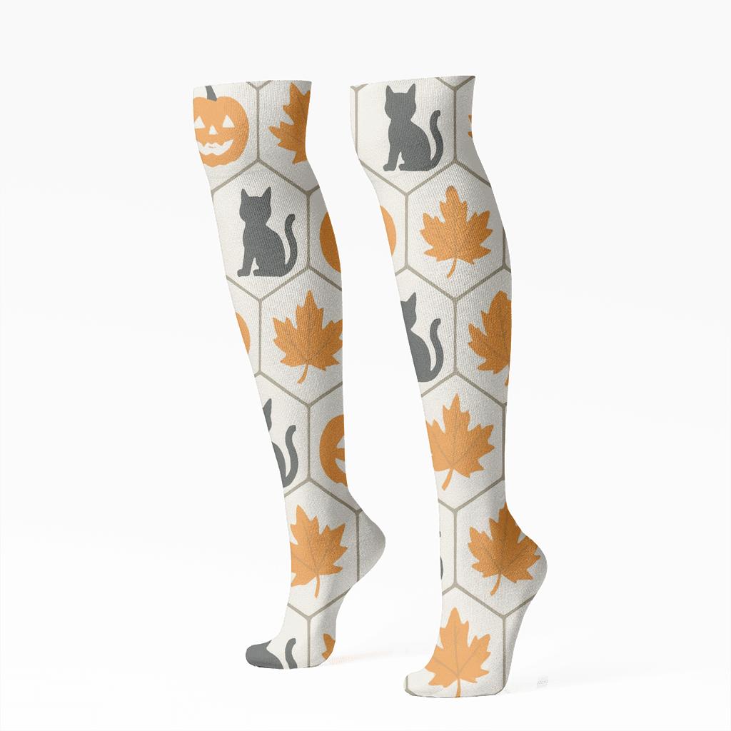Pumpkin Hex Tile Mosaic On White Background premium sports knee-high socks