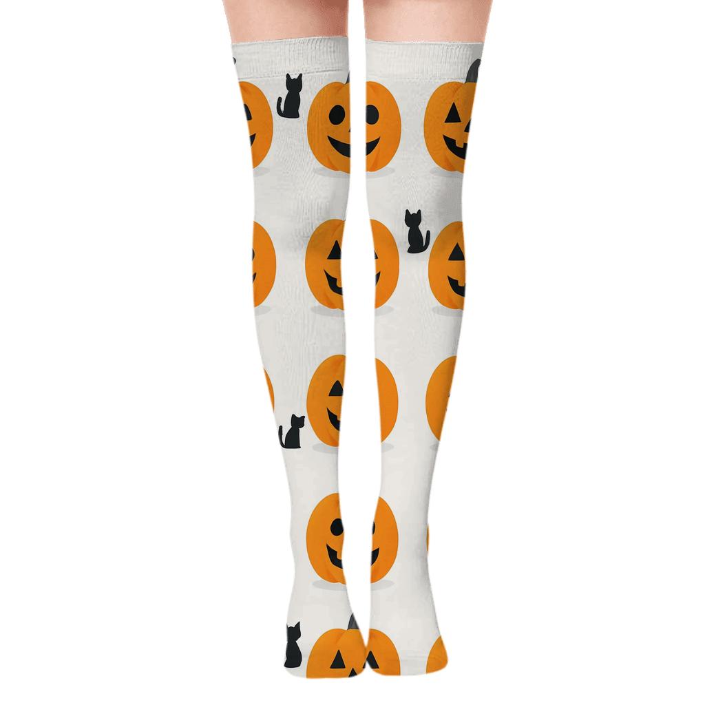 Pumpkin Patch Repeating Grid On White Background soft everyday over-the-knee socks