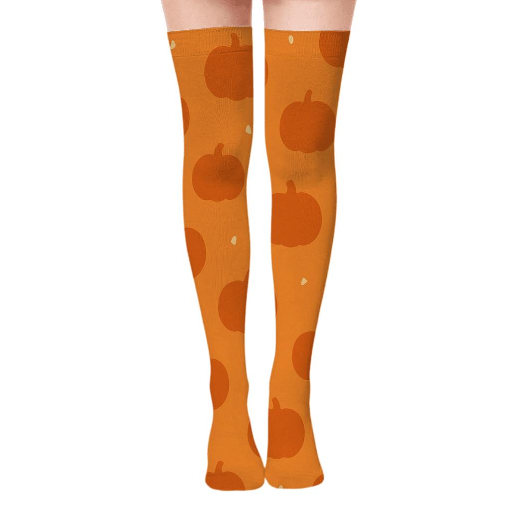 Scattered Pumpkin Silhouettes On Orange Background soft everyday over-the-knee socks