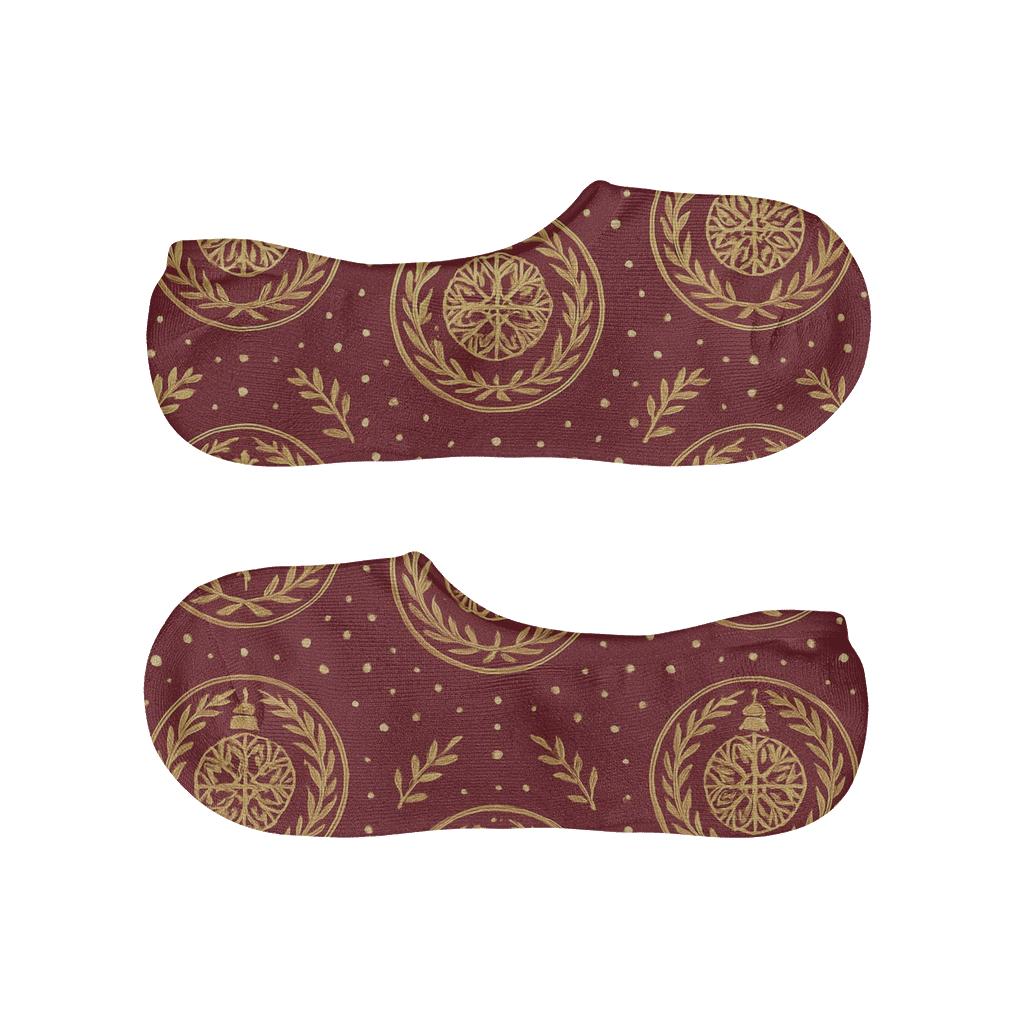 Gold Ornament Medallion On Crimson Background designer print no-show socks