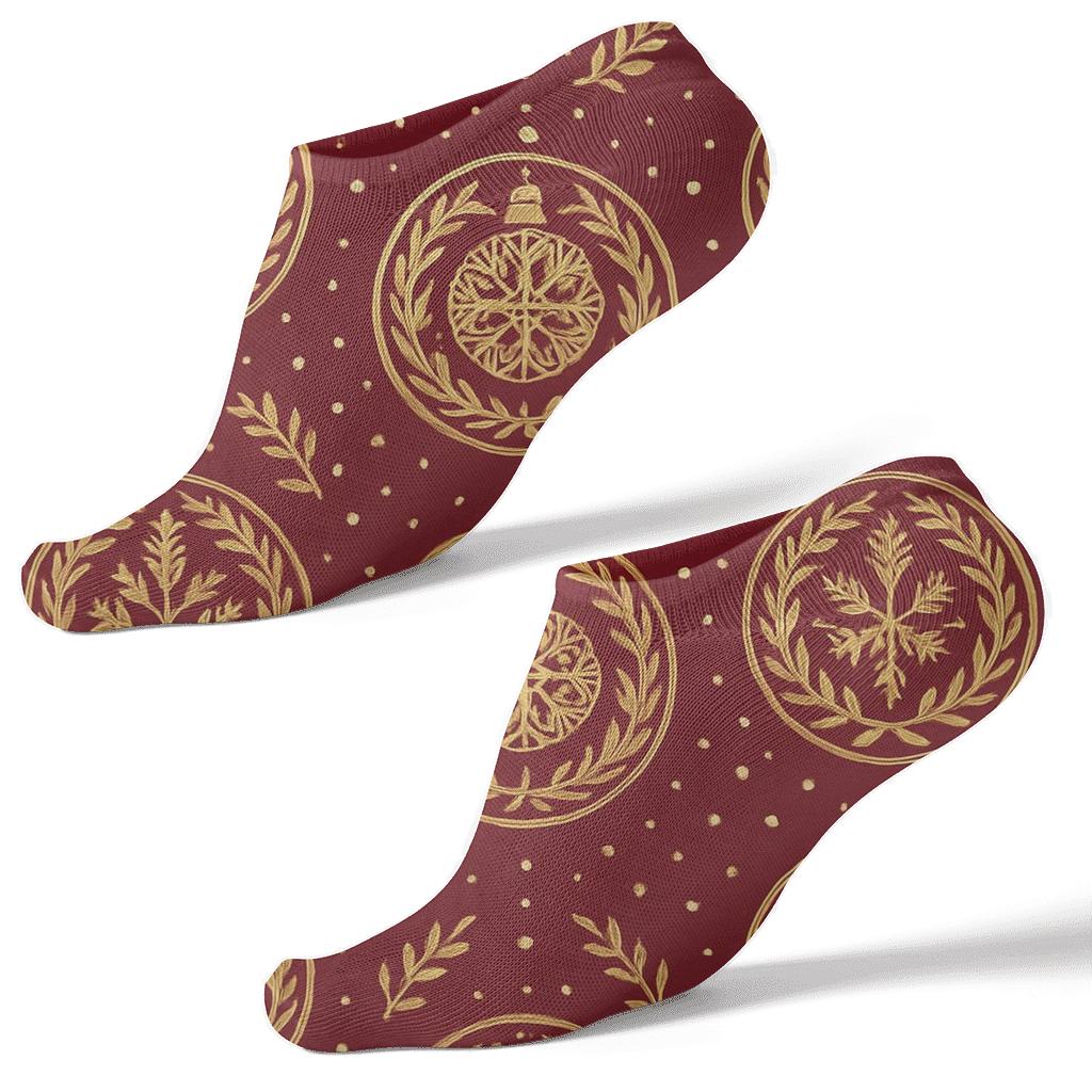 Gold Ornament Medallion On Crimson Background custom ankle socks