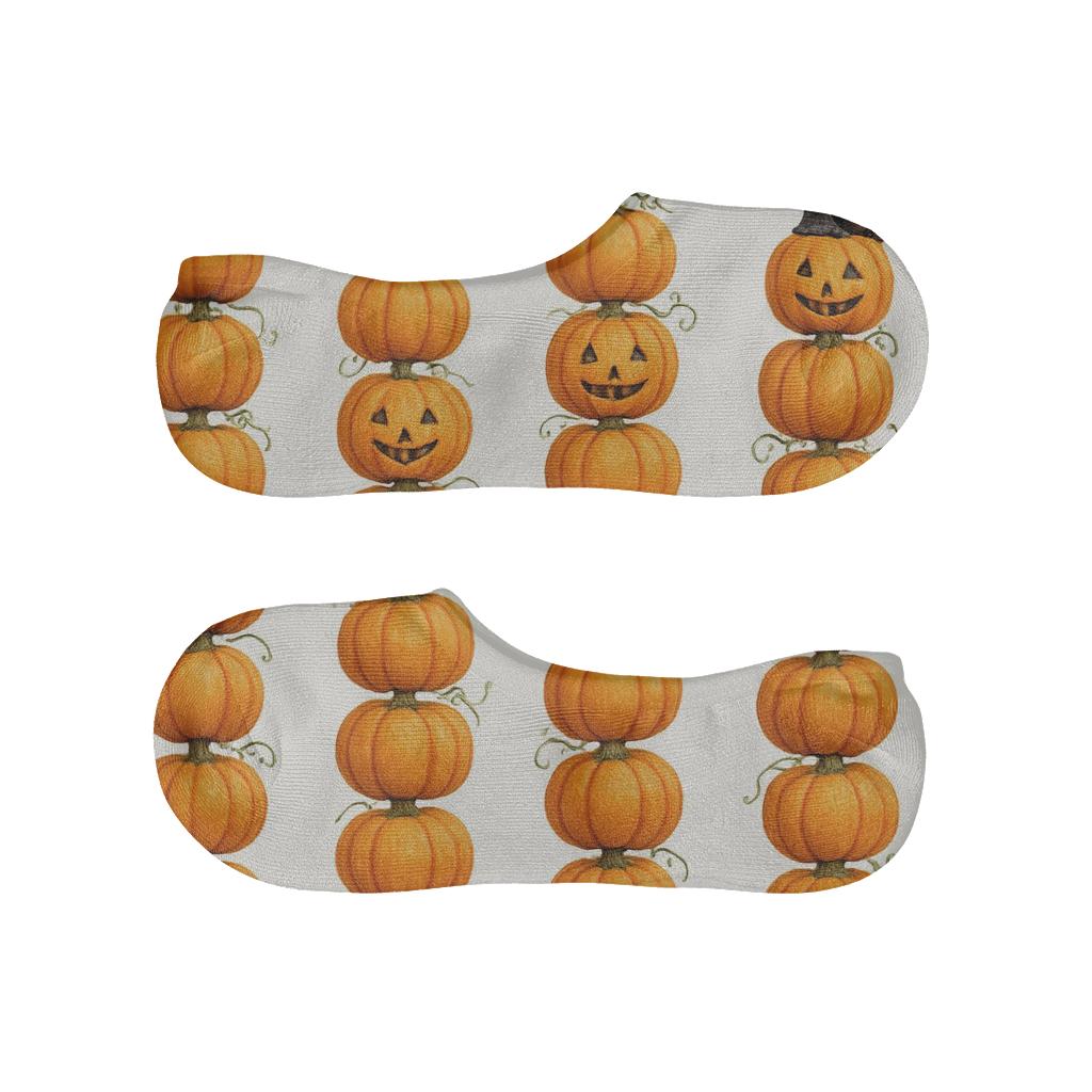 Stacked Pumpkin Vertical Repeat On White Background breathable seamless no-show sockscustom no-show socks