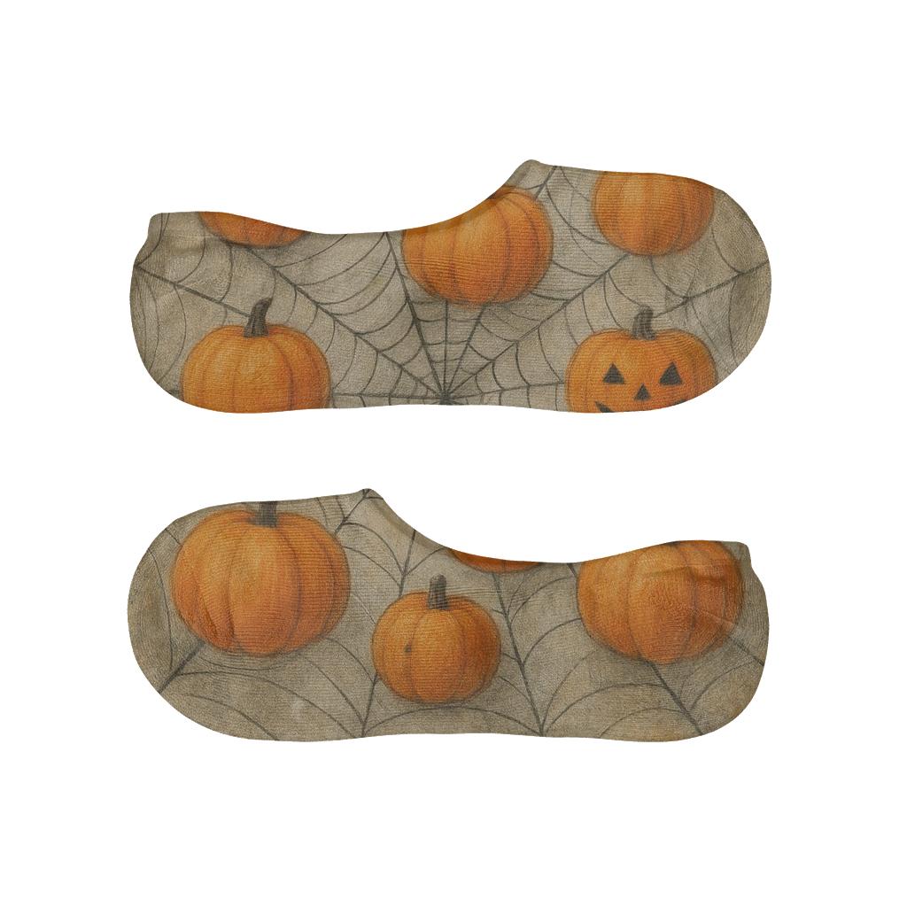 Spider Web Overlay With Pumpkin Motifs On Neutral Background low cut no-show socks