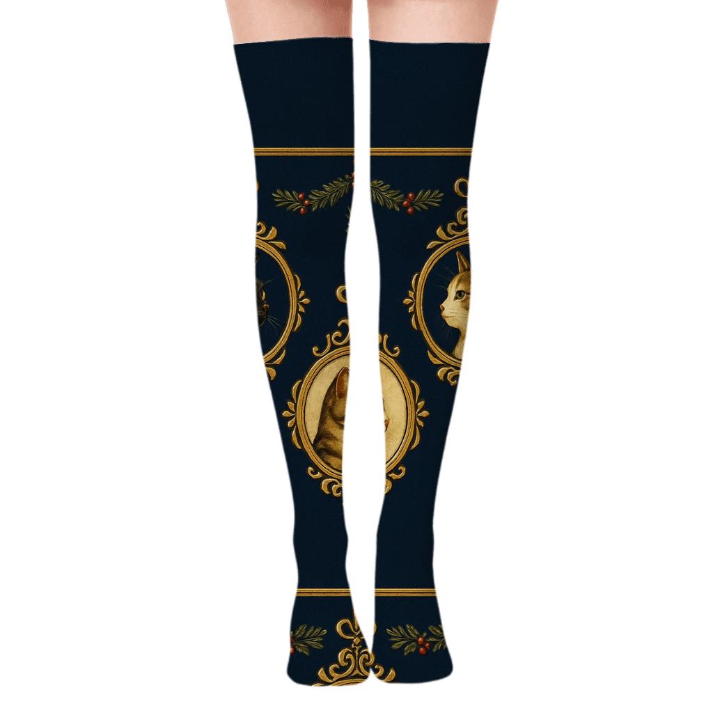 Golden Ornament Cat Parade personalized over-the-knee socks
