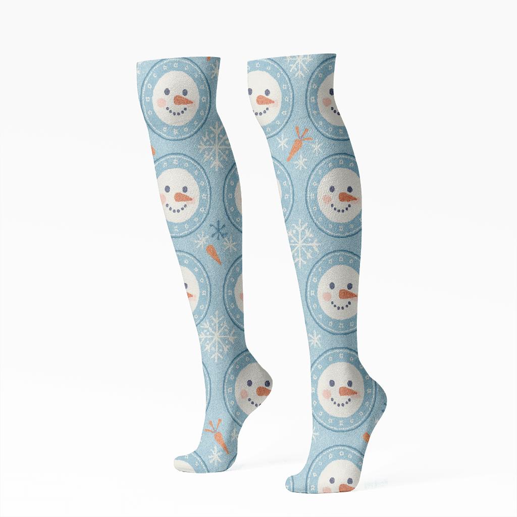 Snowman Polka Tessellation On Icy Blue custom knee-high socks
