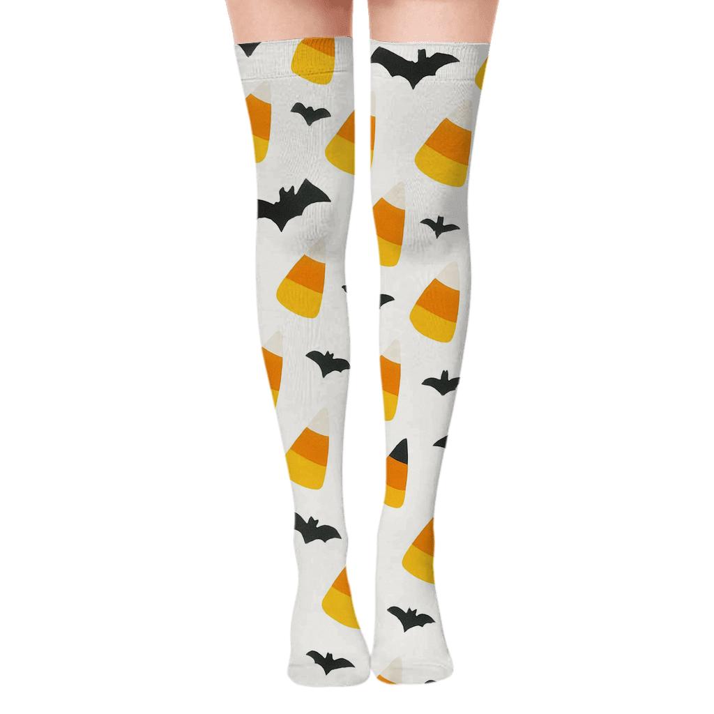 Candy Corn Chevron Stripe On White Background soft everyday over-the-knee socks