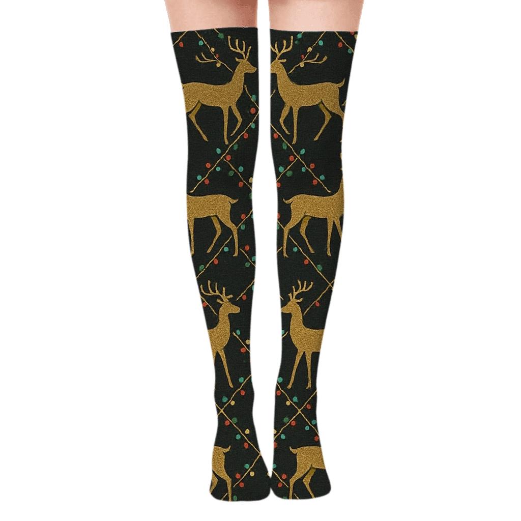 Reindeer Light Lattice On Charcoal trendy patterned over-the-knee socks