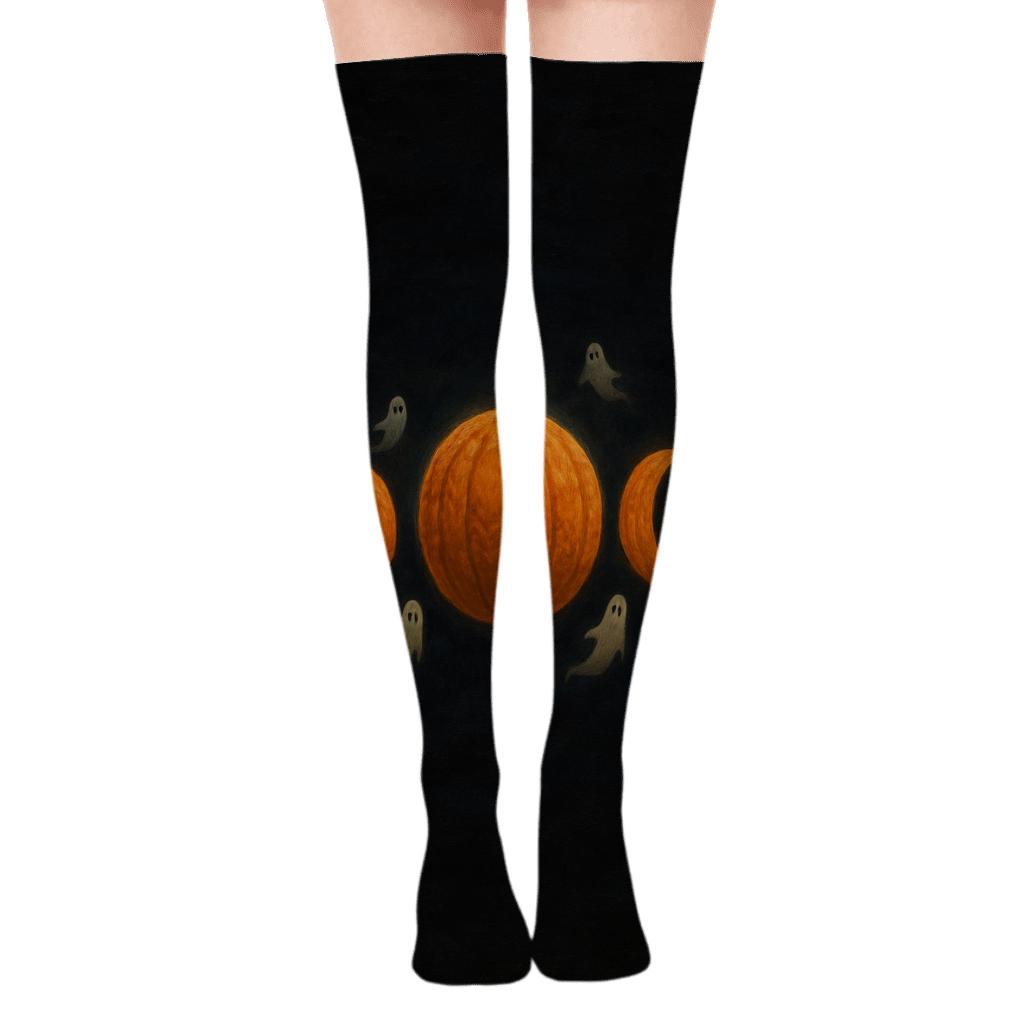 Orange Moon Phase Progression On Black Background custom over-the-knee socks