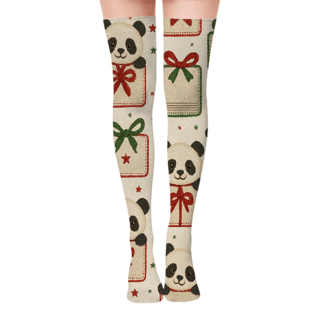 Panda Gift Tag Motif personalized over-the-knee socks