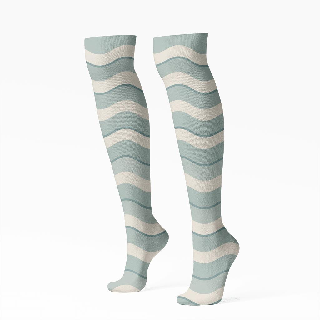 Quiet Wave Repeat designer print knee-high socks