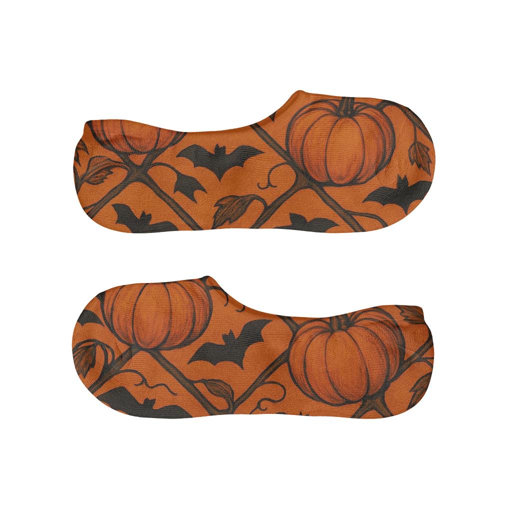 Pumpkin Vine Lattice On Orange Background anti-slip no-show socks