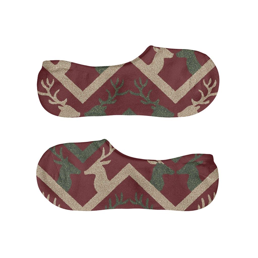 Reindeer Geometric Chevron On Burgundy comfortable low-cut socks