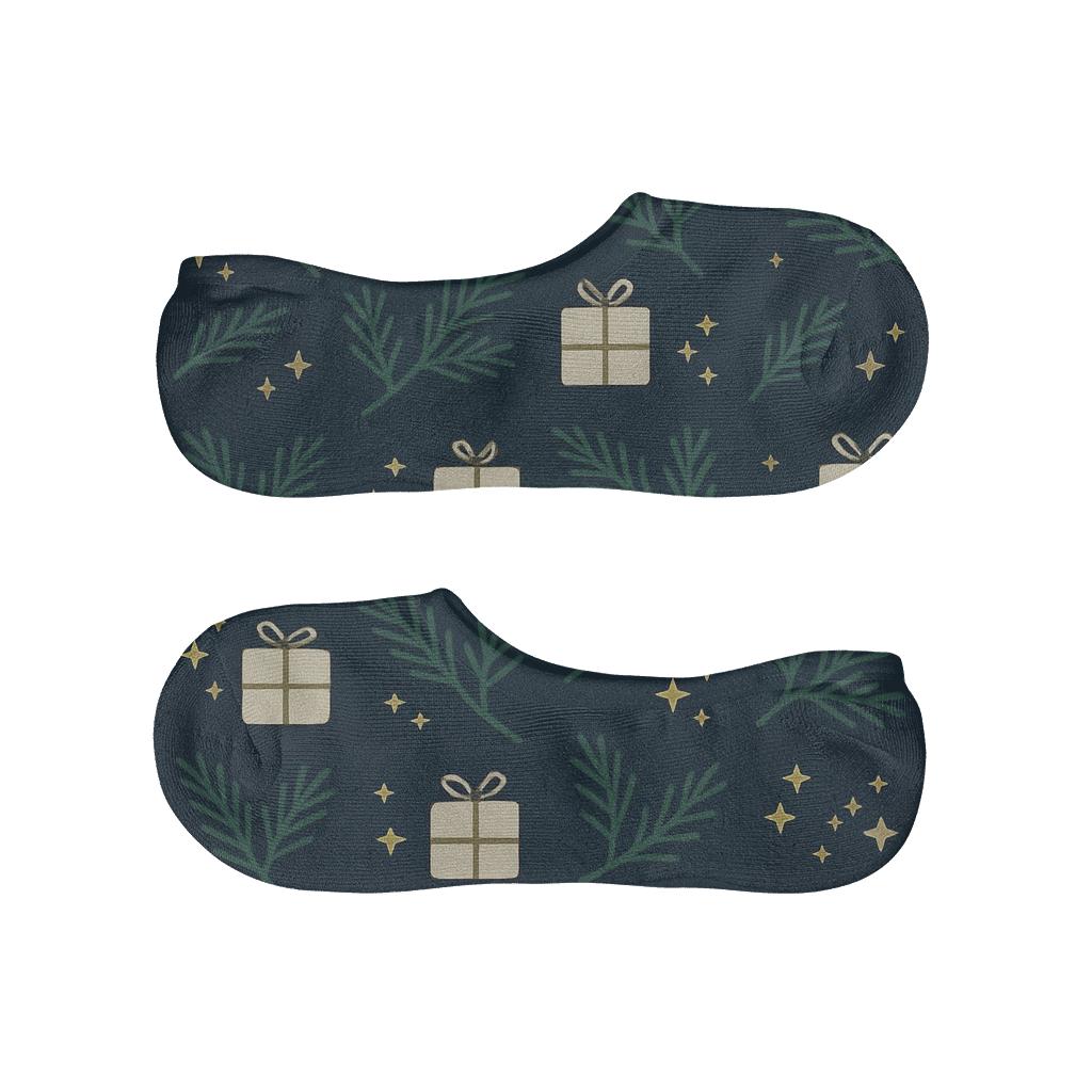 Winter Pine Repeat On Navy Blue Background personalized invisible socks