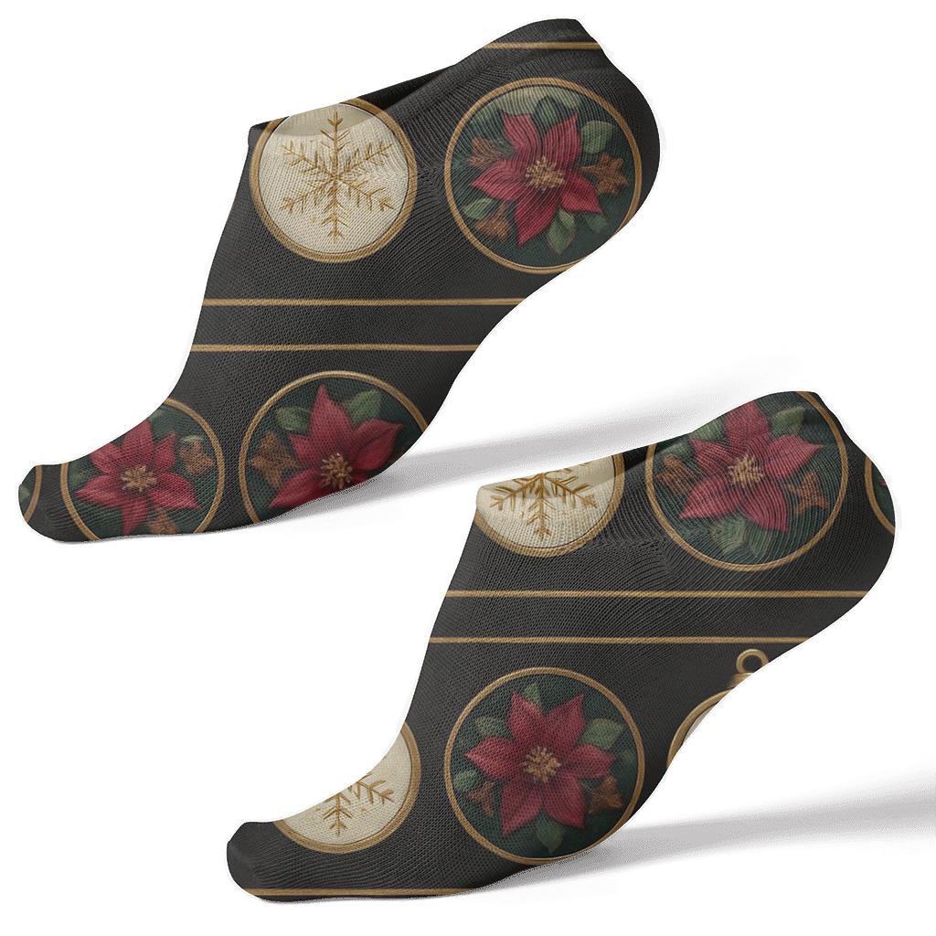 Ornament Floral Band On Black Background stylish athletic ankle socks