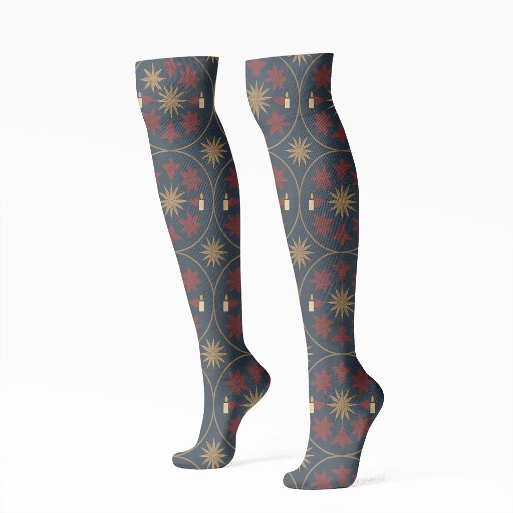 Starburst Nativity Medallion On Midnight Blue premium sports knee-high socks