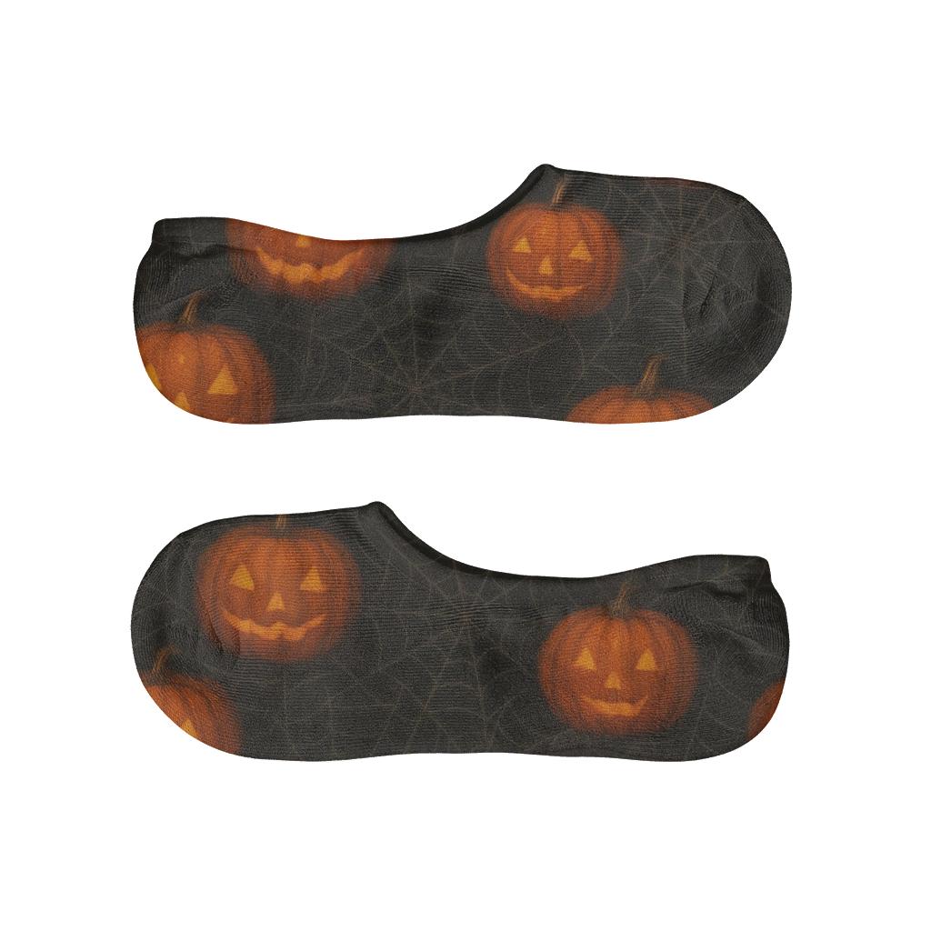 Spider Web Pumpkin Overlay On Black Background low cut no-show socks