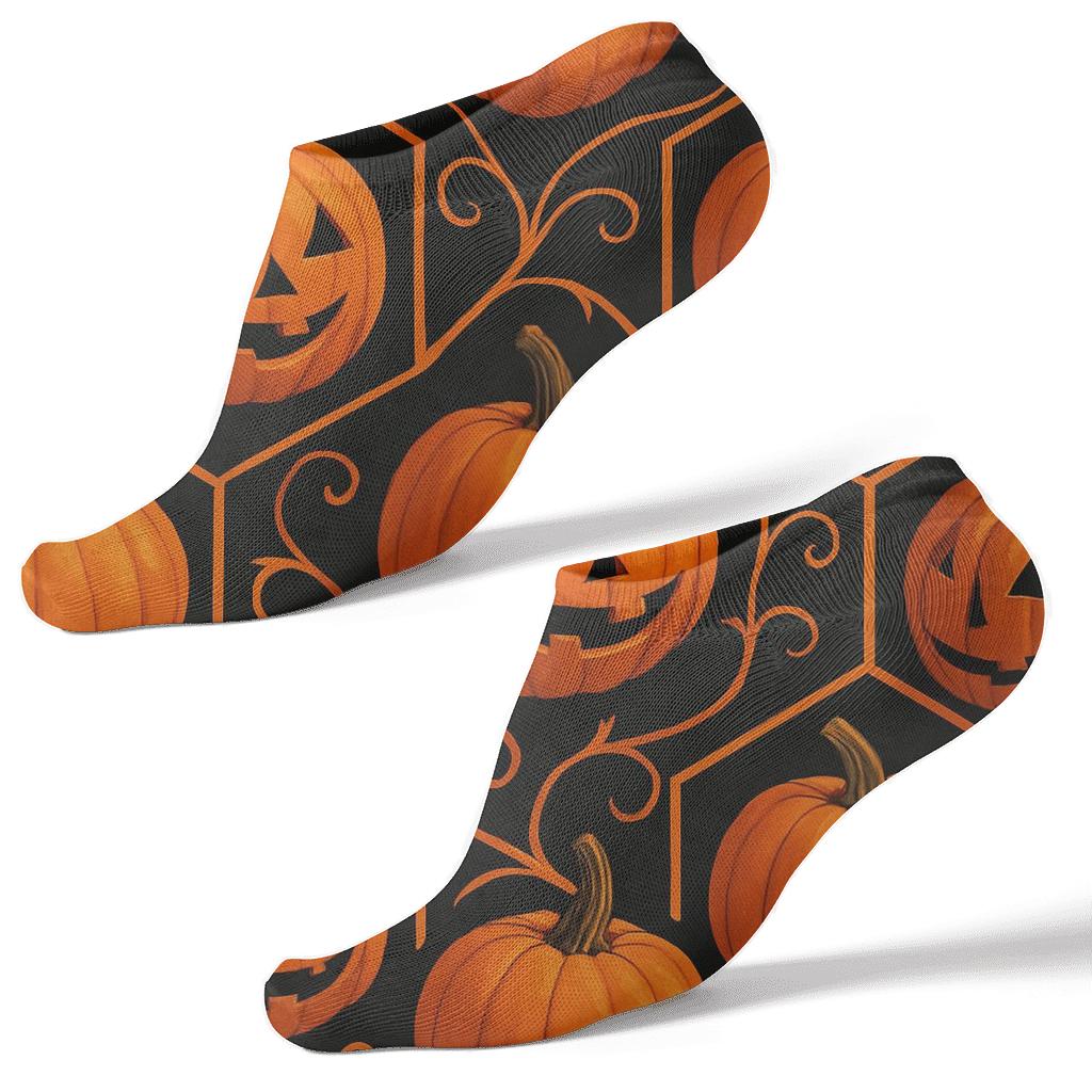 Pumpkin Hex Tile On Black Background stylish athletic ankle socks