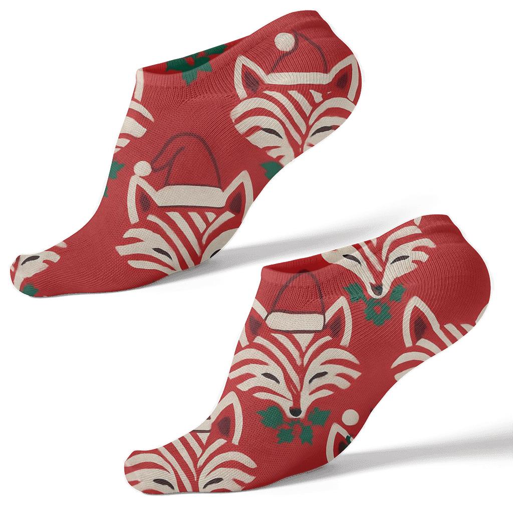 Candy Cane Tessellated Foxes On Red unique graphic ankle socks