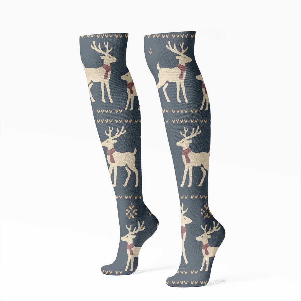 Nordic Reindeer Chevron personalized knee-high socks