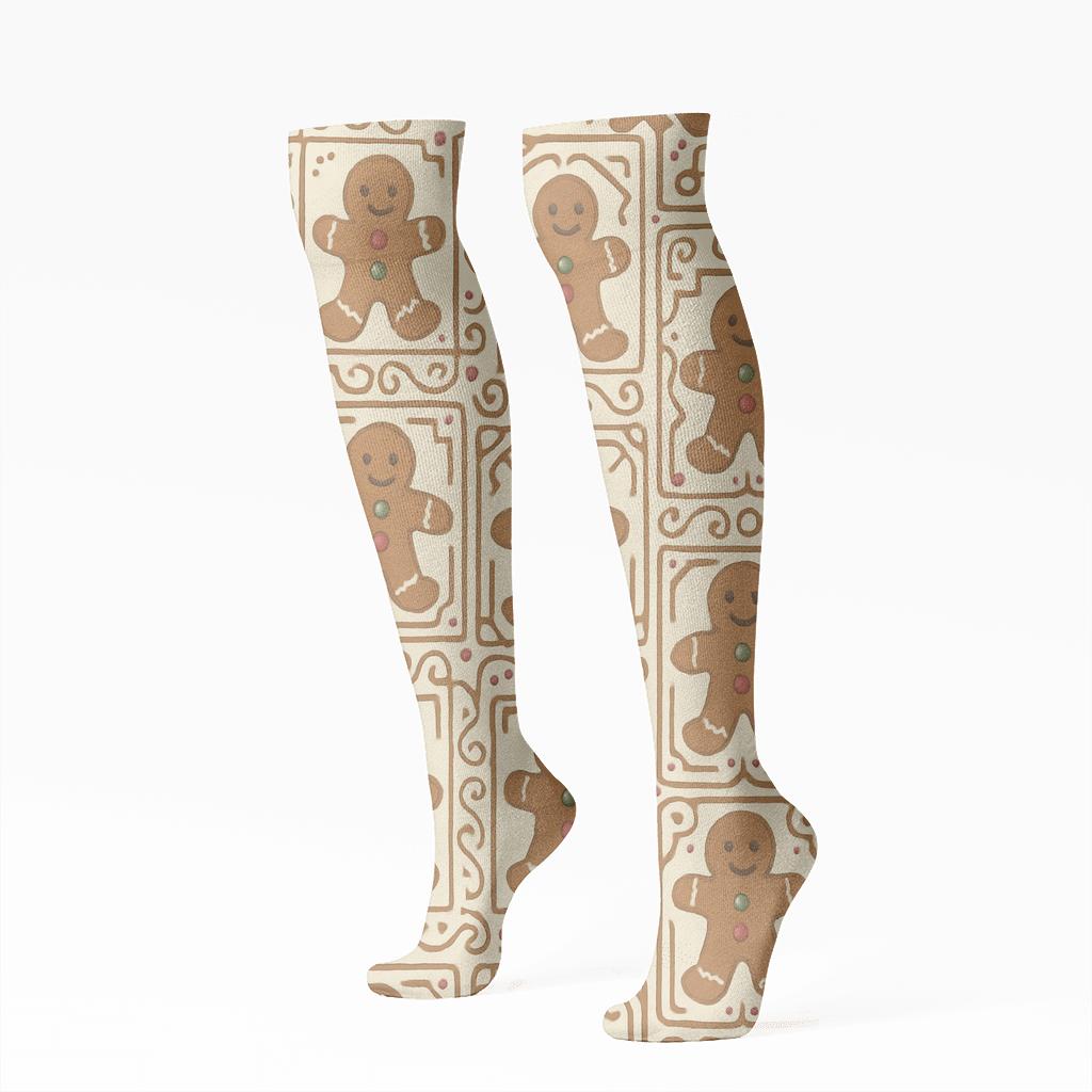 Gingerbread Tile Mosaic stylish athletic knee-high socks