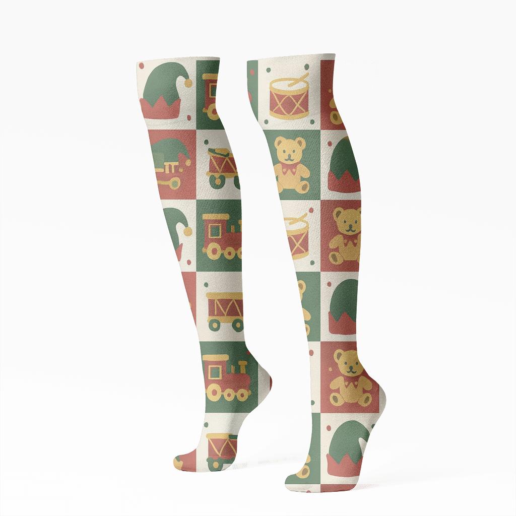 Elf Toywork Grid personalized knee-high socks