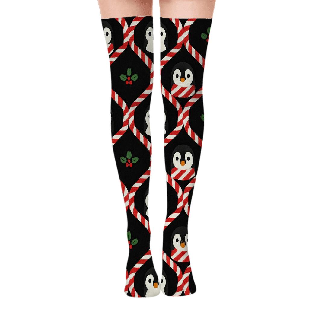 Candy Cane Lattice premium cozy over-the-knee socks