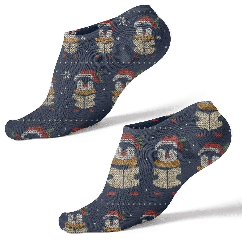 Penguin Carolers Stripe Progression On Navy Blue premium sports ankle socks