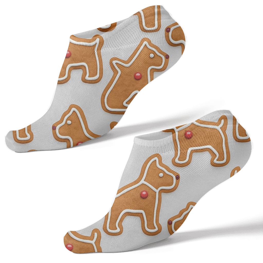 Gingerbread Dog Tile On Light Gray trendy patterned ankle socks