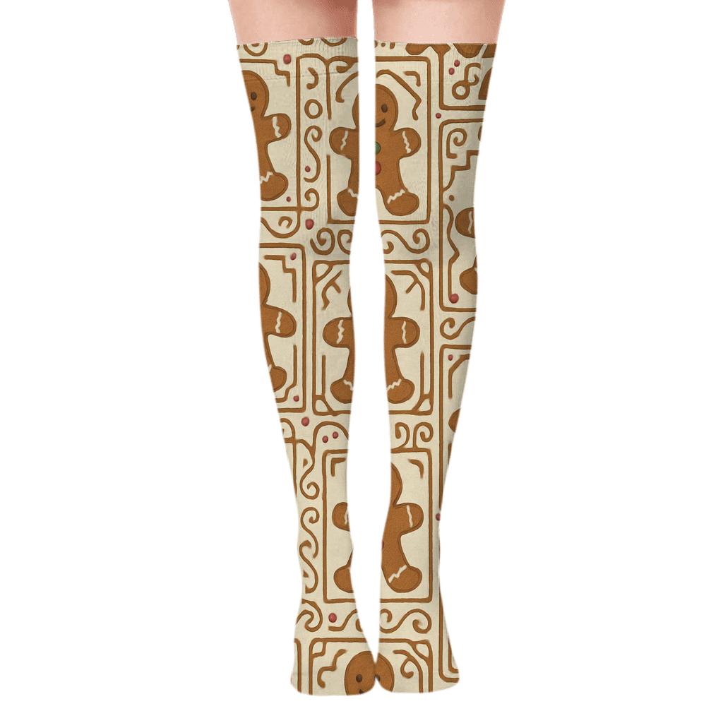 Gingerbread Tile Mosaic personalized over-the-knee socks