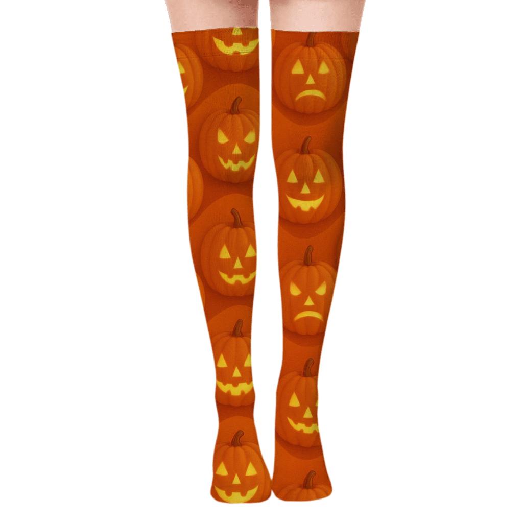 Jack O Lantern Wave Repeat On Orange Background premium cozy over-the-knee socks