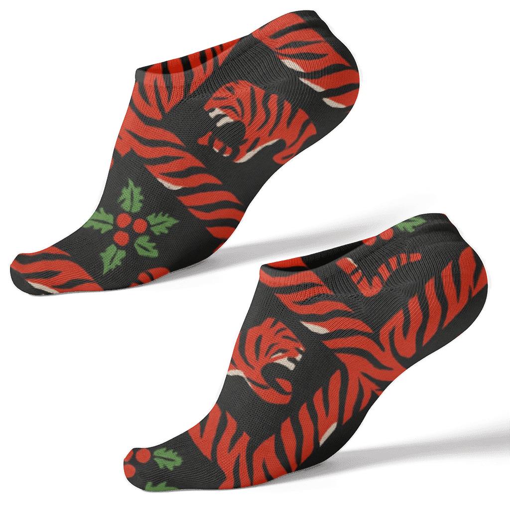 Tiger Candy Lattice On Black designer print ankle socks