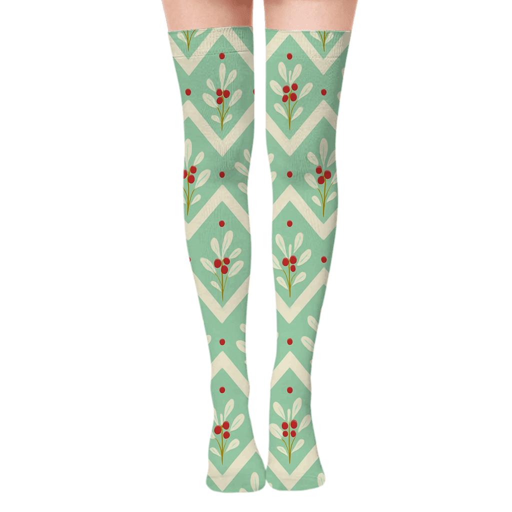 Mistletoe Wave Chevron soft everyday over-the-knee socks