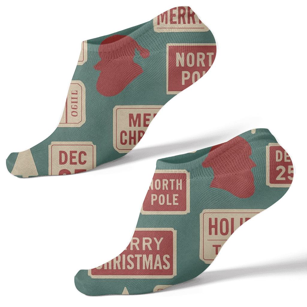 Retro Holiday Poster Collage unique graphic ankle socks