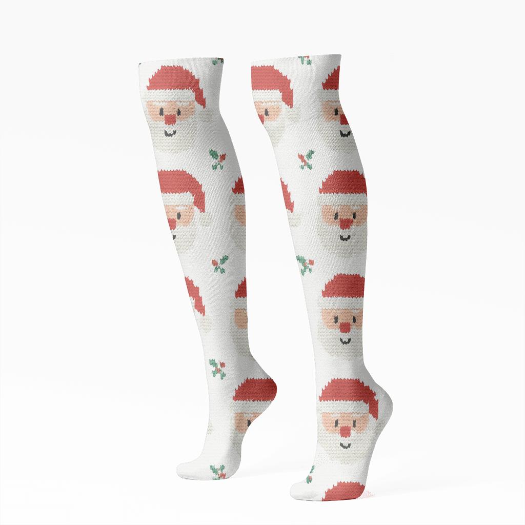 Scarlet Santa Grid On White Background stylish athletic knee-high socks