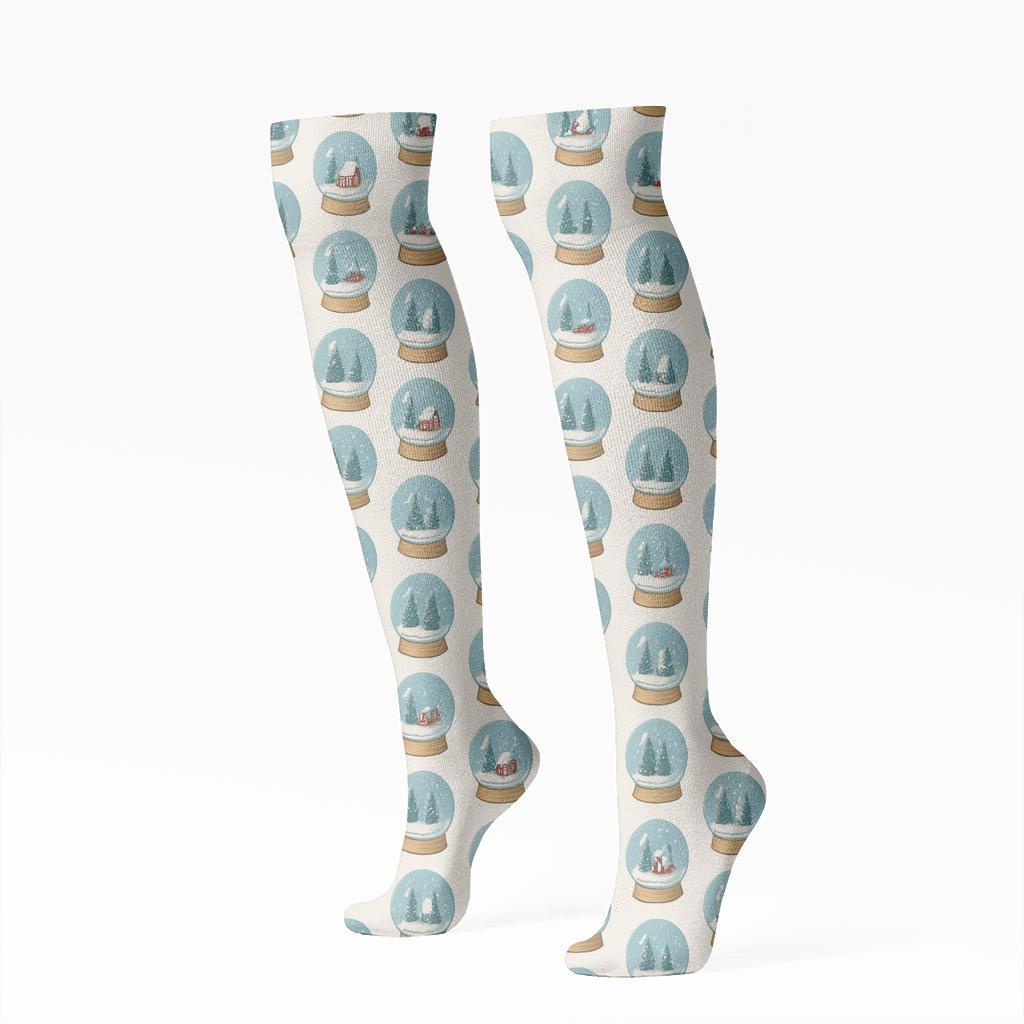 Snow Globe Concentric Repeat On White Background trendy patterned knee-high socks
