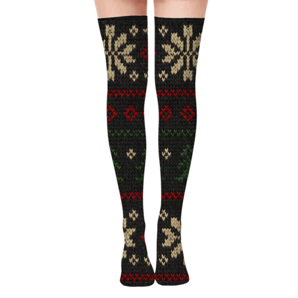 Nordic Knit Bands On Charcoal Background custom over-the-knee socks