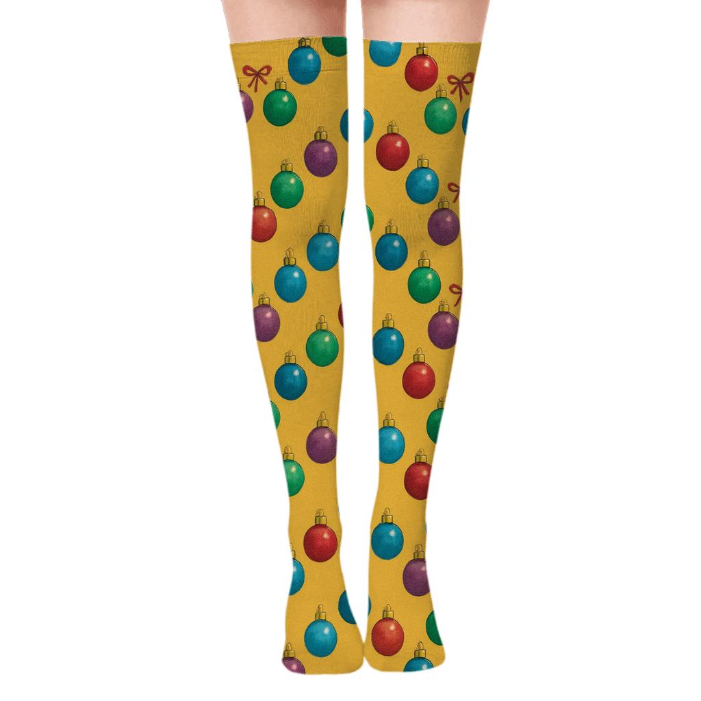 Ornament Chevron Bands On Mustard Background soft everyday over-the-knee socks