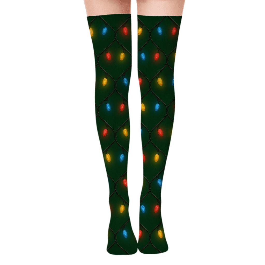 Tangled Lights Lattice On Dark Green Background premium cozy over-the-knee socks