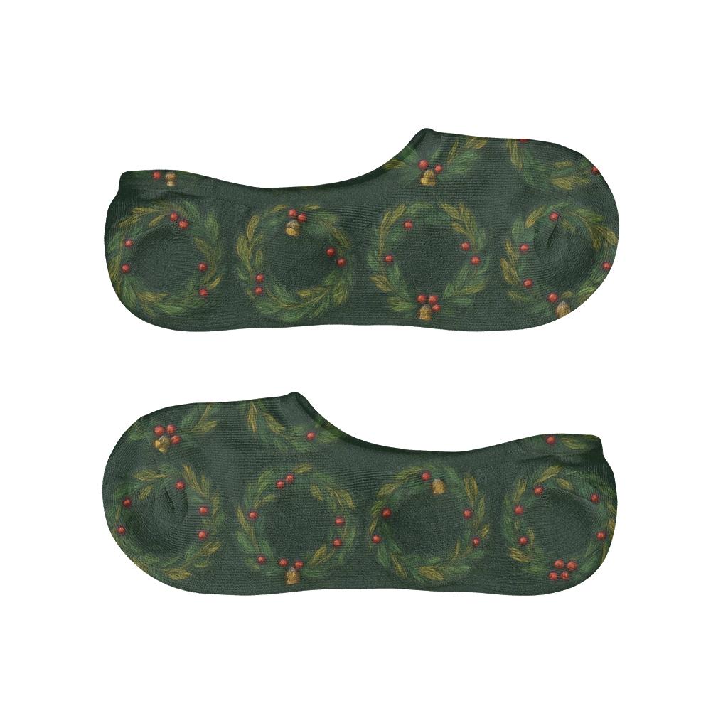 Evergreen Wreath Tessellation On Dark Green Background unique hidden socks