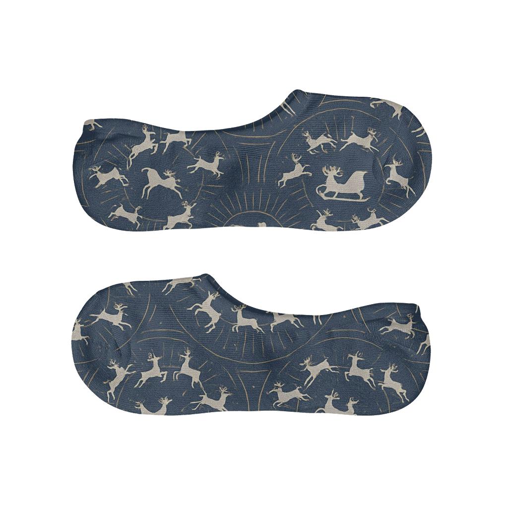 Santa Silhouette Radial Burst On Navy Blue Background anti-slip no-show socks