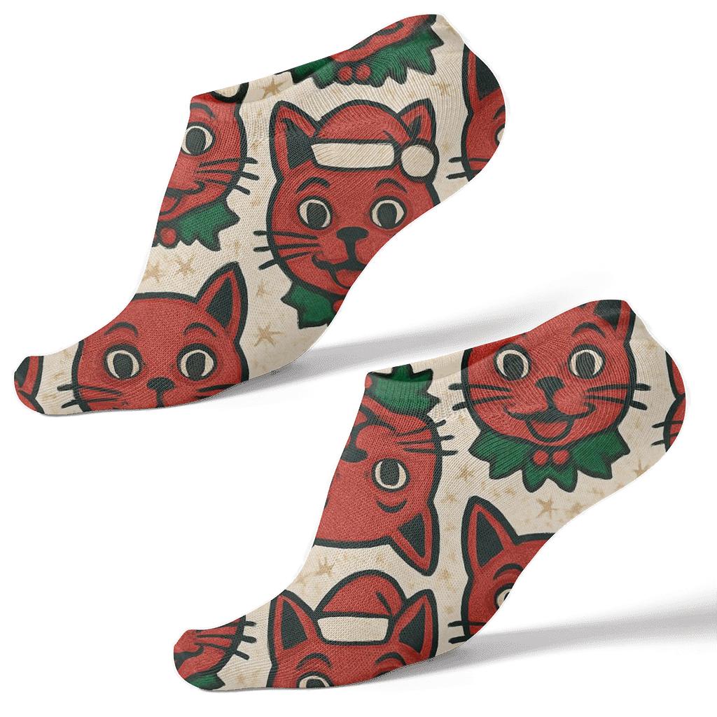 Festive Cat Carol Grid unique graphic ankle socks