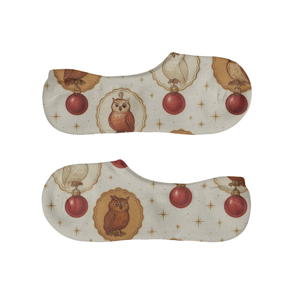 Owl Ornament Alternating Medallions breathable seamless no-show sockscustom no-show socks